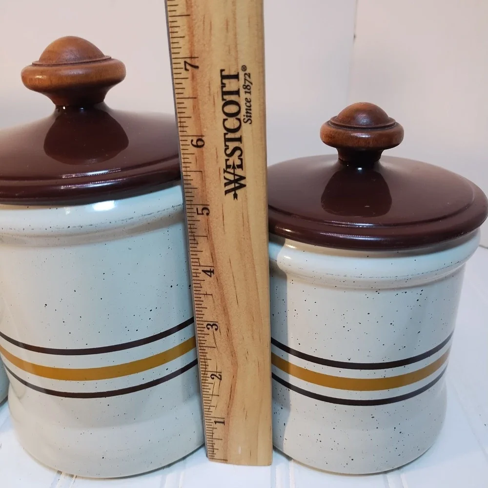 Vintage Canister West Bend Metal Brown Speckled Stripe Set of 4 Retro MCM 1970s